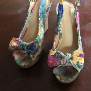 Laundry floral wedge 9.5 flowers bows wedge cork